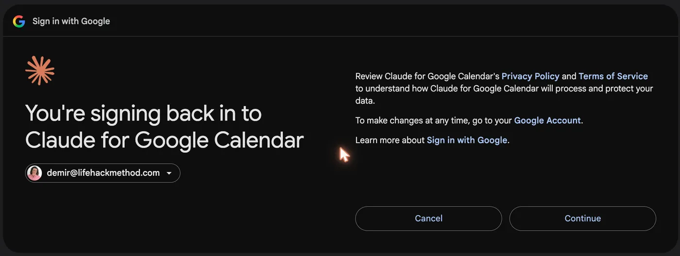 Google continue screen