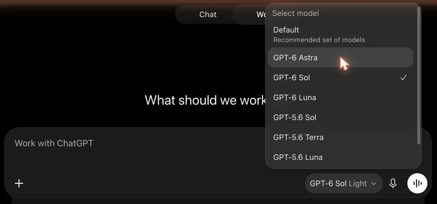 ChatGPT model menu